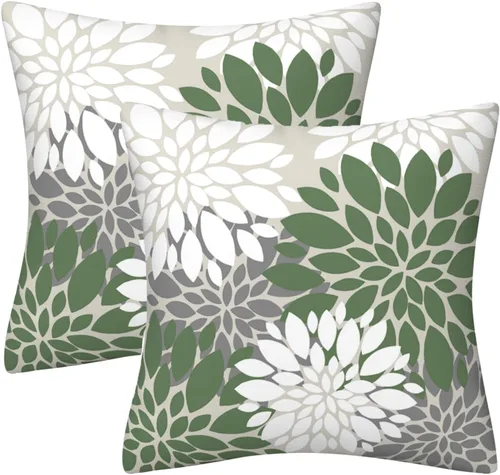 Miniatura 8 de Juego de 2 fundas de almohada decorativas de dalia azul marino, rojo, gris, dalia floral, para interiores y exteriores, funda de almohada