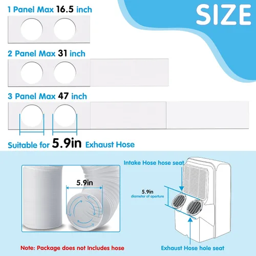 Miniatura 2 de Air Jade Kit de sellado de ventana de aire acondicionado portátil de doble manguera, 3 piezas de ventilación de ventana de CA para aire