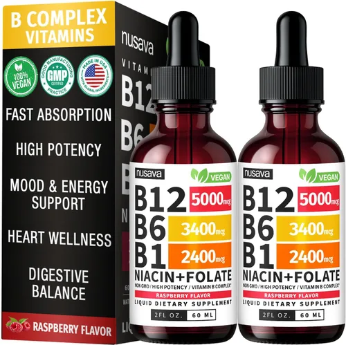 Miniatura 11 de Paquete de 2 gotas líquidas de vitamina B12 y B6, complejo de vitamina B sublingual B12 - Vitamina B 12 de 5000 mcg - B12 metilcobalamina