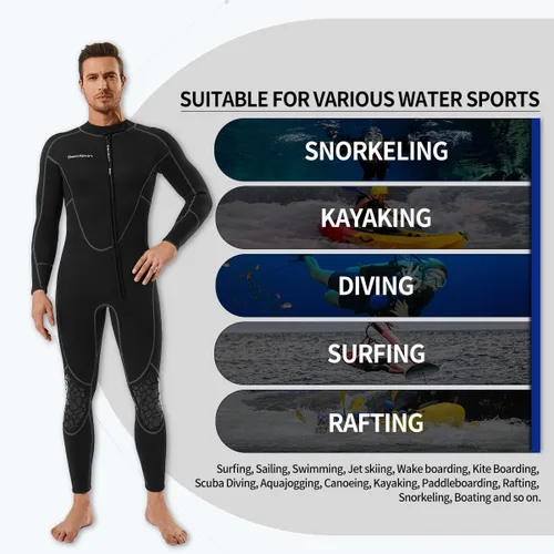 Miniatura 5 de Seaskin Traje de neopreno corto de 3mm para hombre y mujer, traje de buceo de cuerpo completo con cremallera frontal para buceo, esnórquel, kayak