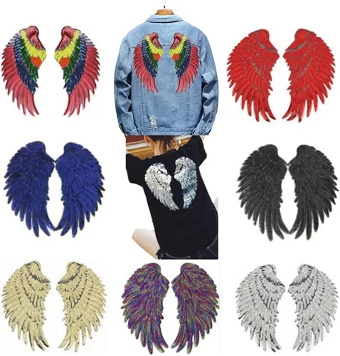 Juego de 7 pares de alas de lentejuelas de 7 colores con alas de ángel de lentejuelas, apliques bordados para bricolaje, niños, niñas, mujeres,