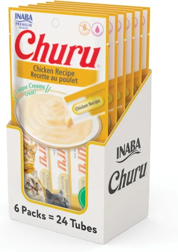INABA - Golosinas Churu para gatos, puré cremoso para gatos, sin cereales, que se puede lamer y exprimir / suplemento con vitamina E y taurina, 0.5