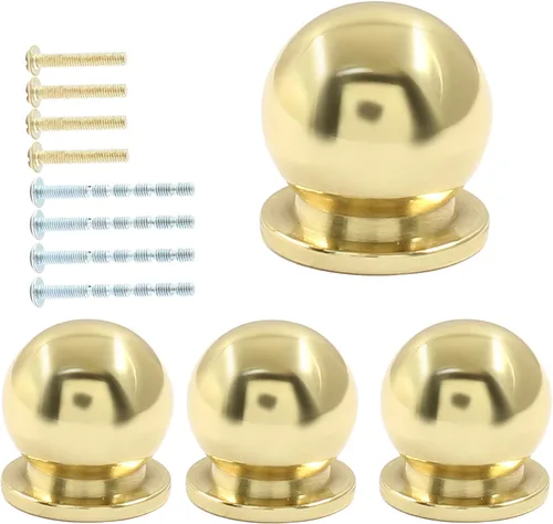 Miniatura 16 de Jiozermi Paquete de 4 mini pomos redondos de latón macizo, tiradores de latón de 3/4 pulgadas de diámetro, tiradores de cajones dorados pequeños, Oro