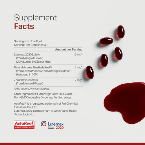 Miniatura 2 de Astaxantina luteína, zeaxantina, suplemento de apoyo para la salud ocular, fórmula antioxidante 2 en 1 con Lutemax y AstaReal, con aceite de oliva