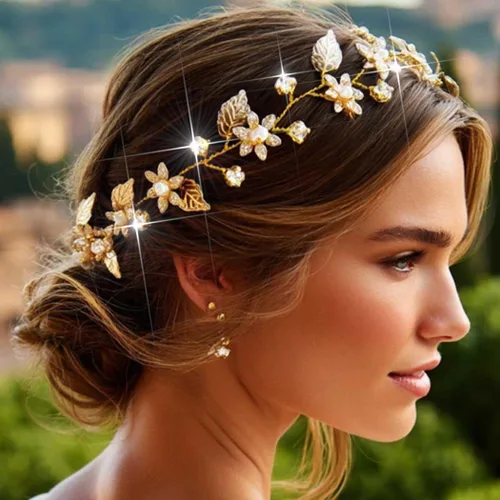 Miniatura 3 de Yean Diadema de novia para el pelo de la boda, accesorios de novia de hoja dorada para mujer