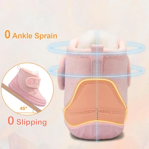 Miniatura 4 de Scurtain Pantuflas para niños pequeños, zapatos de casa para niña, con fondo duro, botas de invierno para bebé, zapatos cómodos para caminar
