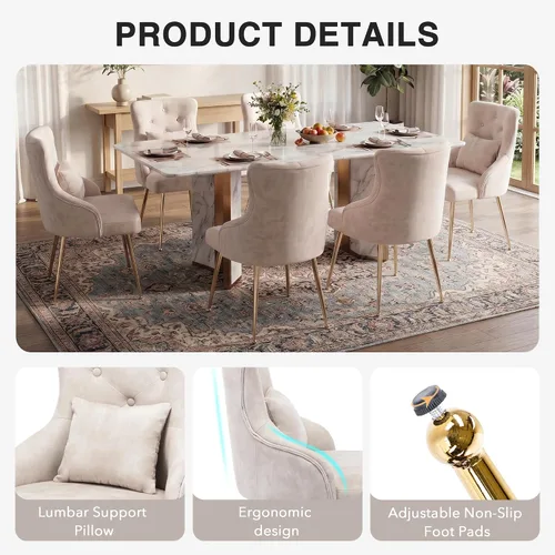 Miniatura 4 de Silla de tocador de terciopelo, silla de comedor tapizada para dormitorio, comedor, sala de maquillaje, silla moderna para sala de estar con patas