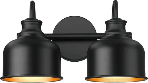 Aplique de pared de 2 luces para baño, con pantalla de metal negro mate, industrial, para dormitorio, cocina, sala de estar, pasillo