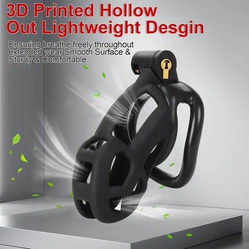 Miniatura 3 de Jaula de castidad masculina Astini con cinturón elástico y candado invisible - 4 anillos Diseño ligero de ajuste cómodo para uso a largo plazo, Negro