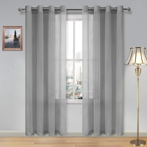 Miniatura 37 de DWCN Cortinas traslúcidas color verde frijol para sala de estar y dormitorio - Cortinas voile con aspecto de lino sintético con ojales en la parte