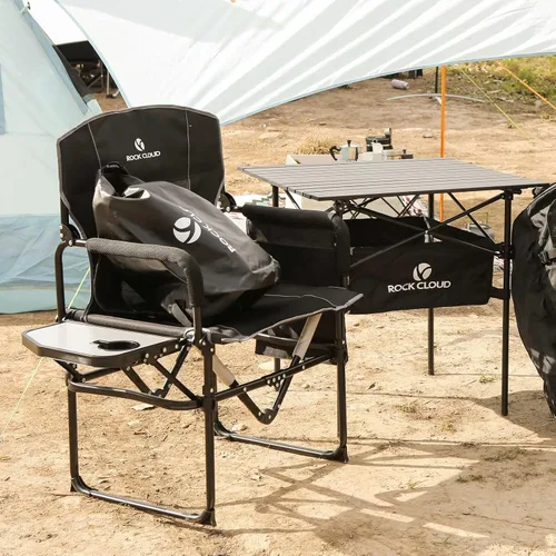 Miniatura 2 de ROCK CLOUD Paquete de 2 sillas plegables de camping con bolsillo de almacenamiento y mesa auxiliar, sillas de campamento portátiles compactas