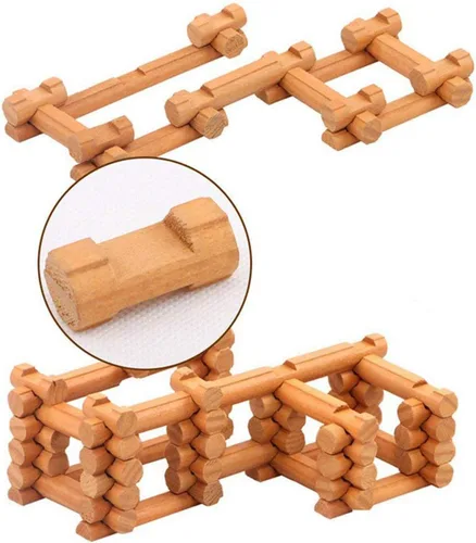 Miniatura 6 de 90 piezas de bloques de construcción de madera para niños pequeños, juego de troncos de cabaña de madera clásico, juguete educativo preescolar