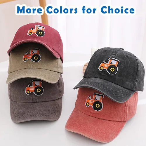 Miniatura 7 de Gorras de béisbol de tractor de granja para niños y niñas, sombrero vintage lavado, ajustable, divertido sombrero para papá para niños pequeños de 3