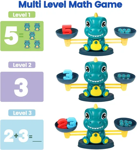 Miniatura 6 de Aitbay Juguetes de equilibrio matemático de dinosaurio, juguetes Montessori para niños de 3 años, juguetes educativos para niños y niñas de 4, 5, 6