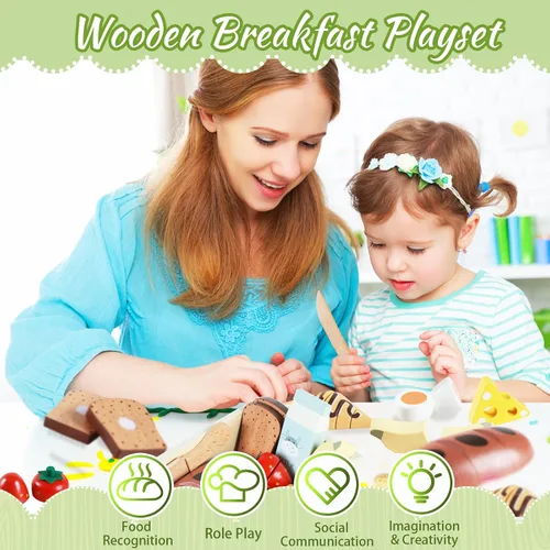 Miniatura 8 de Juego de café de madera para niños y juguete de panadería de madera para desayuno