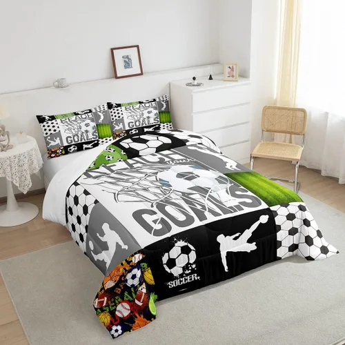 Miniatura 4 de Feelyou Juego de edredón con temática de fútbol, juego de ropa de cama de juego de pelota de fútbol, regalo para amantes del fútbol, edredón Multi 04