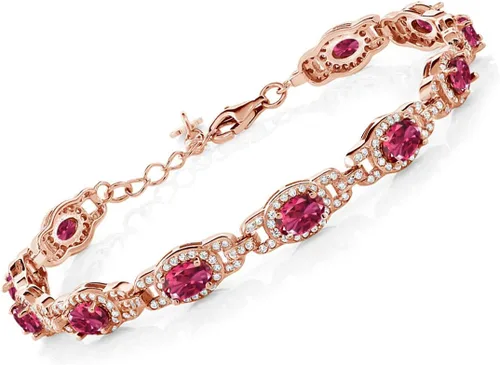 Miniatura 95 de Gem Stone King 18K Rose Gold Plated Silver Oval Gemstone Birthstone Tennis Bracelet For Women Oval 6X4MM 7 Inch With 1 Inch Extender Fine