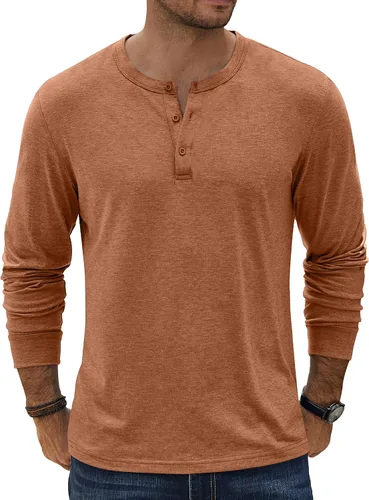 Miniatura 17 de COOFANDY Camiseta Henley de Manga Larga para Hombre Camisas Pullover Casuales Ligeras Camisetas Básicas Suaves Elásticas Tops de Otoño