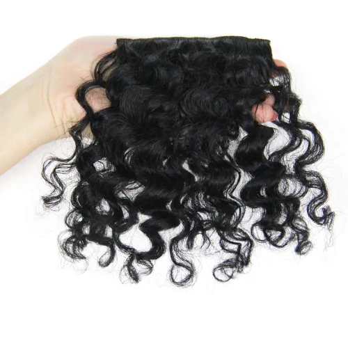 Miniatura 6 de Shinon Flequillo rizado de cabello humano con clip, extensiones de cabello real 10 A, color negro