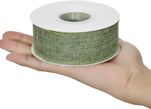 Miniatura 4 de Ribest Cinta de arpillera con alambre verde musgo, 1 1/2 pulgadas 10 yardas, cinta de yute para decoración de lazos, manualidades, envoltura