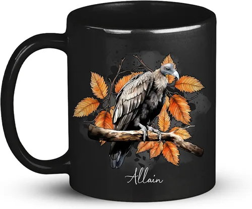 Miniatura 13 de Taza de café personalizada de cuervo con nombre de amante de cuervos, taza de café negra personalizada de animales de 11 onzas y 15 onzas, taza