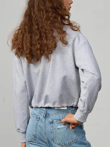 Miniatura 4 de SILKWORLD Sudadera corta con cremallera de un cuarto para mujer, manga larga, cuello alto, cordón ajustable, con bolsillos
