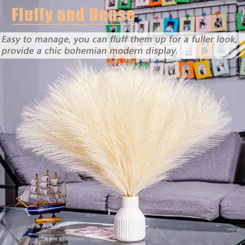 Miniatura 3 de 10 tallos de hierba de pampa sintética - 17.7" Hierba artificial de pampa decorativa esponjosa, pequeño arreglo floral de hierba de pampa y relleno