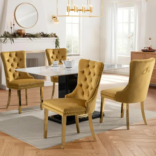 Miniatura 16 de Juego de 2 sillas de comedor tapizadas de tela de lino, sillas de cocina modernas de mediados de siglo con respaldo alto, ribete de cabeza de clavo