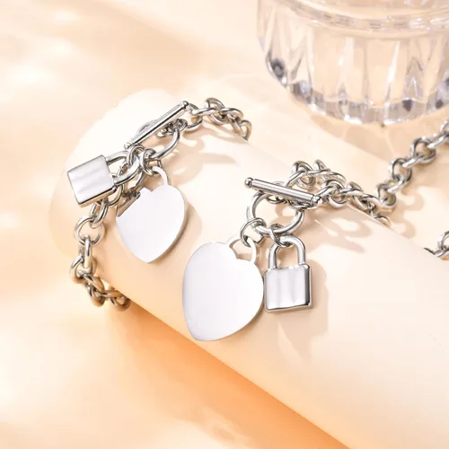 Miniatura 5 de VNOX Juego de collar de cadena de cable de acero inoxidable con nombre inicial personalizado con dije de corazón y cierre de palanca