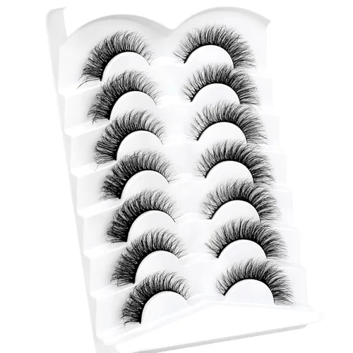 Miniatura 474 de Pooplunch - Pestañas postizas finas de visón sintético, estilo ojo de gato, naturales, cruzadas, tipo racimo, efecto 8D de volumen, tiras