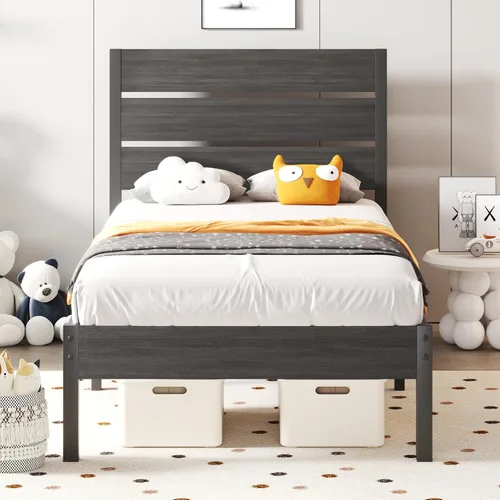 Miniatura 10 de Lifezone Base de cama Queen con cabecero y estribo, marco de cama de metal Queen con almacenamiento debajo de la cama, sistema de soporte de metal