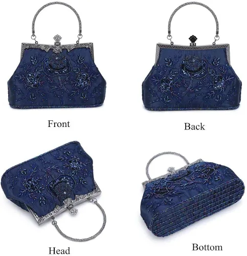Miniatura 5 de KISSCHIC Bolso de mano para mujer, estilo vintage, con cuentas bordadas, lentejuelas, para boda, fiesta, bolso de mano