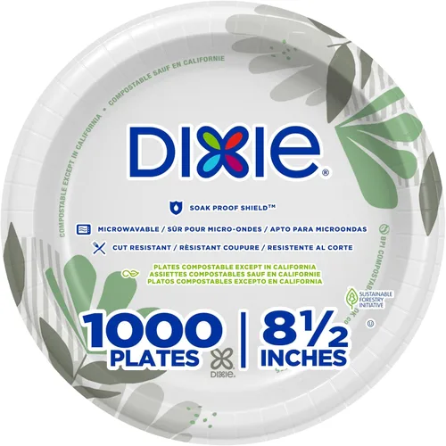 Dixie - Platos de papel de peso medio de 8.5 pulgadas de GP PRO, diseño botánico Pathways, 1000 unidades (125 platos desechables por paquete, 8