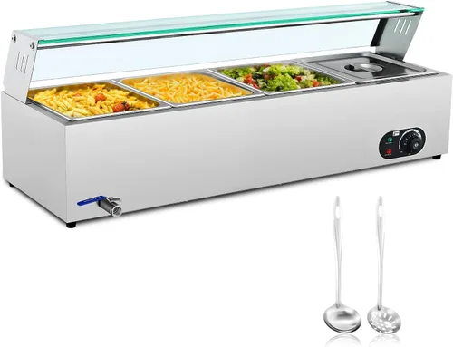 Wilprep Calentador comercial de alimentos para fiestas, hoteles, restaurantes, servidor de buffet de 1200 W y calentador, 4 bandejas de