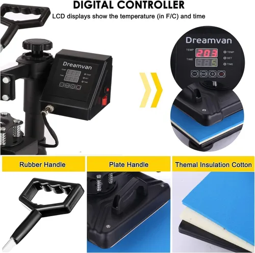 Miniatura 5 de Máquina de presión de calor 8 en 1 para camisetas, máquina profesional de transferencia de calor de 12" X 15", máquina de sublimación multifuncional