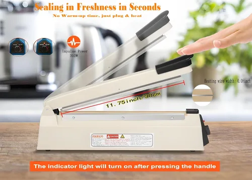 Miniatura 3 de Sellador térmico Impulse de 12 pulgadas, máquina selladora de calor manual con modo de calentamiento ajustable, selladores de bolsas retráctiles ABS