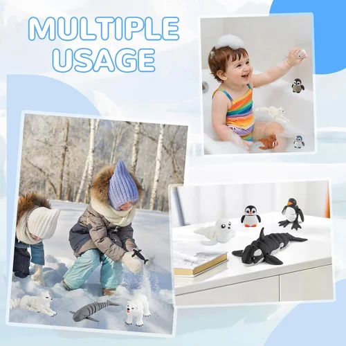 Miniatura 7 de 14 piezas de figuras de juguetes de animales árticos impresos en 3D, juguetes de baño articulados de animales polares realistas con oso polar