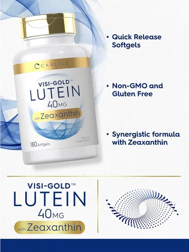 Miniatura 4 de Suplemento de luteína y zeaxantina Carlyle 40mg 180 cápsulas blandas Píldoras para los ojos Vitaminas para la salud ocular Visi-Gold Sin