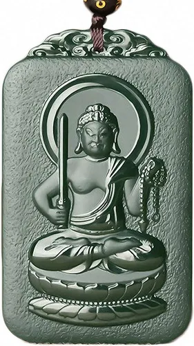 Miniatura 8 de China Natural Hetian Green Jade Nefrita tallado Zodiaco Protector Deidad Colgante Amuleto