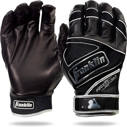 Franklin Sports MLB Guantes de Béisbol - Guantes Powerstrap para Adultos y Jóvenes de Bateo para Hombres, Mujeres, Niños y Niñas Negro (Chrome Black)