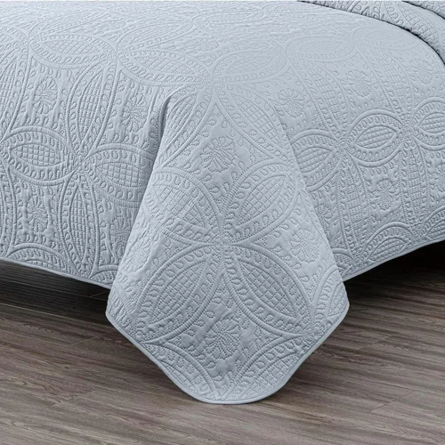 Miniatura 6 de Chezmoi Collection Austin Juego de Colcha King de 3 Piezas Acolchado Pinsonic Sobredimensionado Juego de Colcha Coverlet, King, Plateado De gran