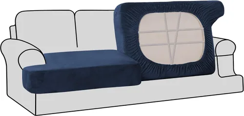 Miniatura 19 de H.VERSAILTEX Fundas de terciopelo elástico para silla con cojín en forma de T para sala de estar, funda de sofá, funda de asiento con cojín