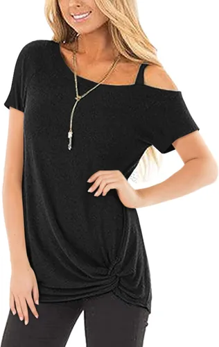 Miniatura 2 de Temofon - Camisetas de mujer, sin hombros, camiseta de verano informal, de manga corta, con diseño de nudo trasero y hombros desnudos, tallas S a 2XL
