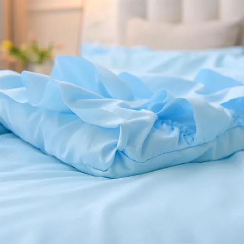 Miniatura 7 de Holawakaka Juego de edredón con volantes en cascada de color azul claro, juego de ropa de cama con volantes estilo shabby chic para niñas, mujeres