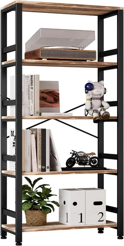 IRONCK Estanterías y librerías, estante de 80cm de ancho, estantería de escalera de 5 niveles, 50kg/estante, estilo industrial vintage, estantería