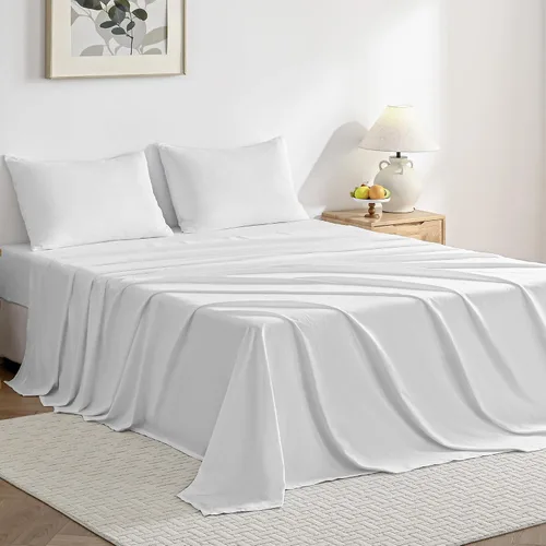 Miniatura 7 de JELLYMONI Juego de sábanas tamaño Queen, 4 piezas de algodón de fácil ajuste de 16 pulgadas de profundidad, 100% algodón lavado, suave