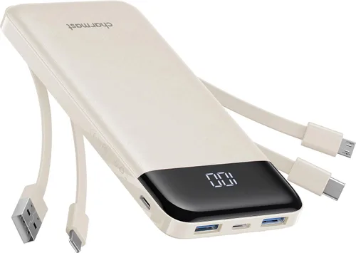 Miniatura 14 de charmast Cargador portátil de 10000 mAh, 4 cables integrados, 6 salidas/3 entradas, carga rápida de 3 A, compatible con iPhone, iPad, Samsung