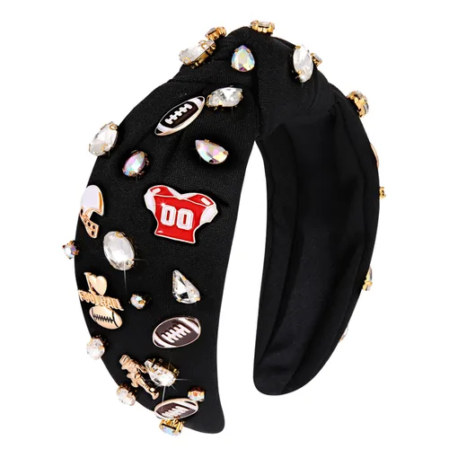 Miniatura 9 de mokkia Diadema de fútbol para mujer, accesorios de fútbol para mamá, accesorios de cristal con diamantes de imitación con nudo superior ancho