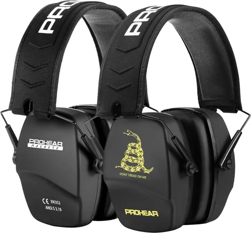 PROHEAR 016 Orejeras de protección auditiva para tiro, paquete de 2, NRR 26dB para campo de tiro, caza - Negro y DOTM Negro+negro-dtom
