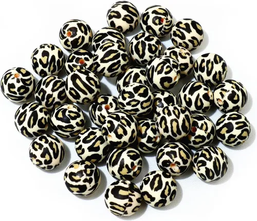 Miniatura 9 de 36 cuentas de silicona de leopardo para manualidades de 0.472 in, 0.591 in y 0.748 in, cuentas espaciadoras sueltas redondas a granel para hacer